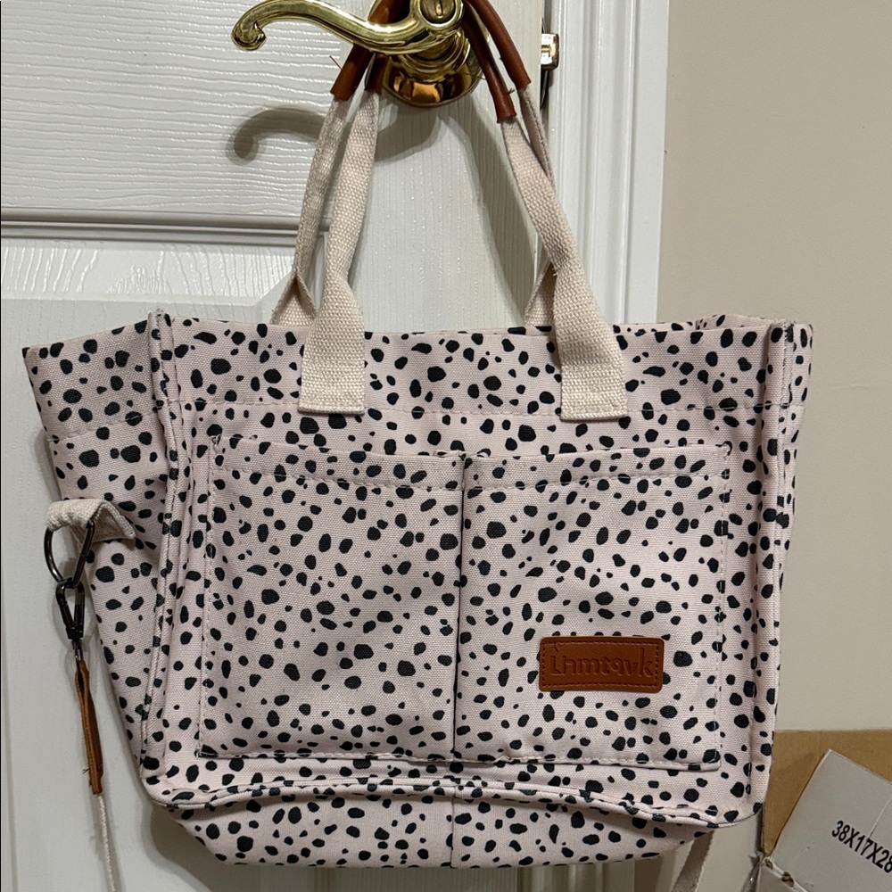 Pink and Black Polka Dot Tote Bag